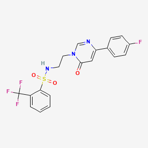 molecular formula C19H15F4N3O3S B2705341 N-(2-(4-(4-fluorophenyl)-6-oxopyrimidin-1(6H)-yl)ethyl)-2-(trifluoromethyl)benzenesulfonamide CAS No. 1351609-36-3