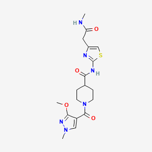 molecular formula C18H24N6O4S B2705407 1-(3-methoxy-1-methyl-1H-pyrazole-4-carbonyl)-N-(4-(2-(methylamino)-2-oxoethyl)thiazol-2-yl)piperidine-4-carboxamide CAS No. 1351588-84-5