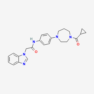 molecular formula C24H27N5O2 B2705411 2-(1H-苯并[d]咪唑-1-基)-N-(4-(4-(环丙基甲酰)-1,4-二氮杂丙烷-1-基)苯基)乙酰胺 CAS No. 1219842-61-1