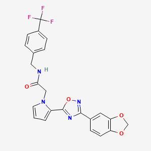 molecular formula C23H17F3N4O4 B2705412 2-{2-[3-(1,3-benzodioxol-5-yl)-1,2,4-oxadiazol-5-yl]-1H-pyrrol-1-yl}-N-[4-(trifluoromethyl)benzyl]acetamide CAS No. 1260943-17-6