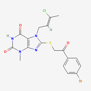 molecular formula C18H16BrClN4O3S B2705430 8-[2-(4-bromophenyl)-2-oxoethyl]sulfanyl-7-[(Z)-3-chlorobut-2-enyl]-3-methylpurine-2,6-dione CAS No. 370077-31-9
