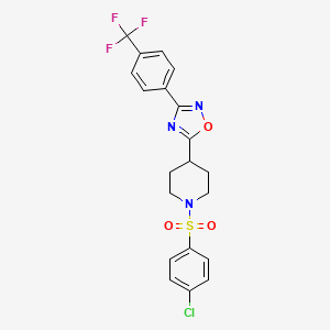molecular formula C20H17ClF3N3O3S B2705452 1-[(4-Chlorophenyl)sulfonyl]-4-{3-[4-(trifluoromethyl)phenyl]-1,2,4-oxadiazol-5-yl}piperidine CAS No. 946293-23-8