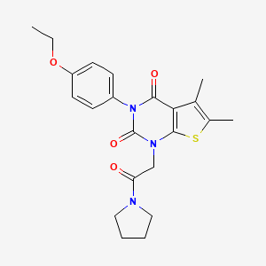 molecular formula C22H25N3O4S B2705489 3-(4-ethoxyphenyl)-5,6-dimethyl-1-[2-oxo-2-(1-pyrrolidinyl)ethyl]thieno[2,3-d]pyrimidine-2,4(1H,3H)-dione CAS No. 689752-79-2