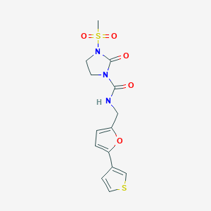 molecular formula C14H15N3O5S2 B2705490 3-(methylsulfonyl)-2-oxo-N-((5-(thiophen-3-yl)furan-2-yl)methyl)imidazolidine-1-carboxamide CAS No. 2034340-51-5