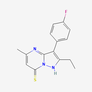 molecular formula C15H14FN3S B2705499 2-乙基-3-(4-氟苯基)-5-甲基吡唑并[1,5-a]嘧啶-7-硫醇 CAS No. 951993-31-0