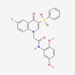 molecular formula C25H21FN2O6S B2705516 2-[3-(benzenesulfonyl)-6-fluoro-4-oxo-1,4-dihydroquinolin-1-yl]-N-(2,5-dimethoxyphenyl)acetamide CAS No. 866725-35-1