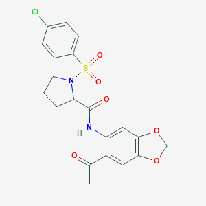 molecular formula C20H19ClN2O6S B270553 N-(6-acetyl-1,3-benzodioxol-5-yl)-1-[(4-chlorophenyl)sulfonyl]prolinamide 