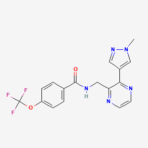 molecular formula C17H14F3N5O2 B2705556 N-((3-(1-methyl-1H-pyrazol-4-yl)pyrazin-2-yl)methyl)-4-(trifluoromethoxy)benzamide CAS No. 2034370-73-3