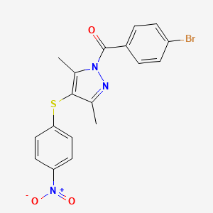 molecular formula C18H14BrN3O3S B2705561 (4-溴苯基)(3,5-二甲基-4-((4-硝基苯基)硫代)-1H-噻唑-1-基)甲酮 CAS No. 301234-02-6