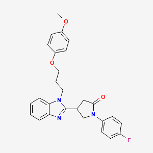 molecular formula C27H26FN3O3 B2705565 1-(4-fluorophenyl)-4-{1-[3-(4-methoxyphenoxy)propyl]-1H-benzimidazol-2-yl}pyrrolidin-2-one CAS No. 883651-58-9