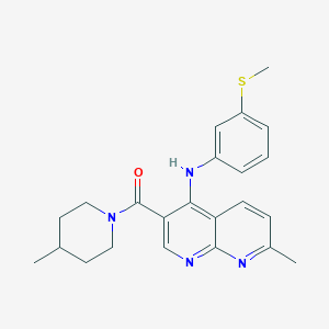 molecular formula C23H26N4OS B2705572 (7-甲基-4-((3-(甲硫基)苯基)氨基)-1,8-萘啶-3-基)(4-甲基哌啶-1-基)甲酮 CAS No. 1251601-07-6