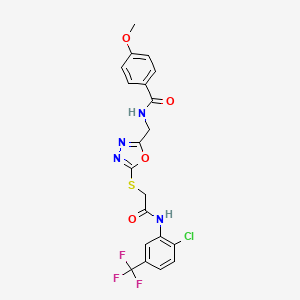 molecular formula C20H16ClF3N4O4S B2705574 N-[[5-[2-[2-chloro-5-(trifluoromethyl)anilino]-2-oxoethyl]sulfanyl-1,3,4-oxadiazol-2-yl]methyl]-4-methoxybenzamide CAS No. 851783-41-0