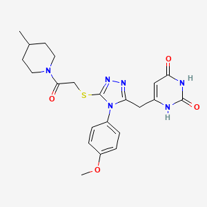 molecular formula C22H26N6O4S B2705575 6-((4-(4-methoxyphenyl)-5-((2-(4-methylpiperidin-1-yl)-2-oxoethyl)thio)-4H-1,2,4-triazol-3-yl)methyl)pyrimidine-2,4(1H,3H)-dione CAS No. 852152-84-2