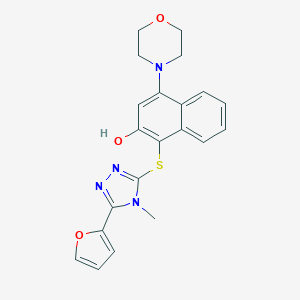 molecular formula C21H20N4O3S B270558 1-{[5-(2-furyl)-4-methyl-4H-1,2,4-triazol-3-yl]sulfanyl}-4-morpholino-2-naphthol 