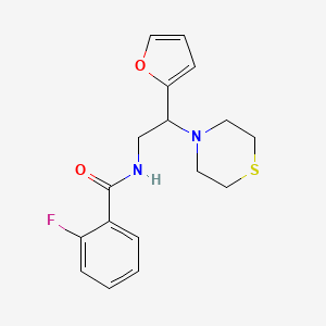 molecular formula C17H19FN2O2S B2705582 2-氟代-N-(2-(呋喃-2-基)-2-硫代吗啉基乙基)苯甲酰胺 CAS No. 2034574-46-2