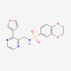 molecular formula C17H15N3O5S B2705596 N-((3-(furan-3-yl)pyrazin-2-yl)methyl)-2,3-dihydrobenzo[b][1,4]dioxine-6-sulfonamide CAS No. 2034238-28-1