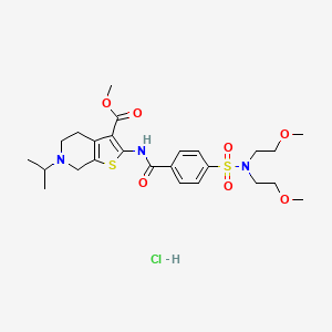 molecular formula C25H36ClN3O7S2 B2705620 甲基-2-(4-(N,N-双(2-甲氧基乙基)磺酰基)苯甲酰胺)-6-异丙基-4,5,6,7-四氢噻吩并[2,3-c]吡啶-3-羧酸酯盐酸盐 CAS No. 1217006-49-9