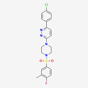 molecular formula C21H20ClFN4O2S B2705628 3-(4-Chlorophenyl)-6-(4-((4-fluoro-3-methylphenyl)sulfonyl)piperazin-1-yl)pyridazine CAS No. 1021036-06-5