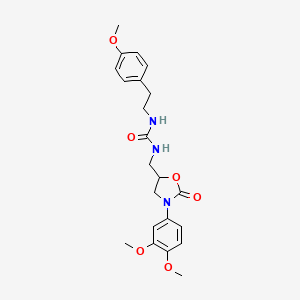 molecular formula C22H27N3O6 B2705635 1-((3-(3,4-Dimethoxyphenyl)-2-oxooxazolidin-5-yl)methyl)-3-(4-methoxyphenethyl)urea CAS No. 954589-30-1
