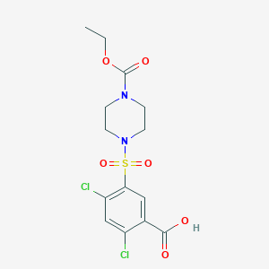 molecular formula C14H16Cl2N2O6S B2705639 2,4-Dichloro-5-{[4-(ethoxycarbonyl)piperazin-1-yl]sulfonyl}benzoic acid CAS No. 749219-09-8