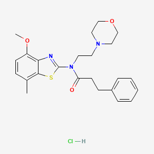 molecular formula C24H30ClN3O3S B2705640 N-(4-methoxy-7-methylbenzo[d]thiazol-2-yl)-N-(2-morpholinoethyl)-3-phenylpropanamide hydrochloride CAS No. 1330366-52-3