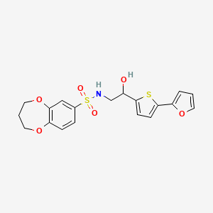 molecular formula C19H19NO6S2 B2705647 N-[2-[5-(Furan-2-yl)thiophen-2-yl]-2-hydroxyethyl]-3,4-dihydro-2H-1,5-benzodioxepine-7-sulfonamide CAS No. 2380044-93-7