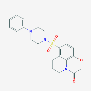 molecular formula C21H23N3O4S B270566 8-[(4-phenylpiperazin-1-yl)sulfonyl]-6,7-dihydro-5H-[1,4]oxazino[2,3,4-ij]quinolin-3(2H)-one 