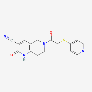 molecular formula C16H14N4O2S B2705680 2-Oxo-6-(2-(pyridin-4-ylthio)acetyl)-1,2,5,6,7,8-hexahydro-1,6-naphthyridine-3-carbonitrile CAS No. 2034306-60-8