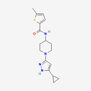 molecular formula C17H22N4OS B2705686 N-(1-(5-cyclopropyl-1H-pyrazol-3-yl)piperidin-4-yl)-5-methylthiophene-2-carboxamide CAS No. 2034201-00-6