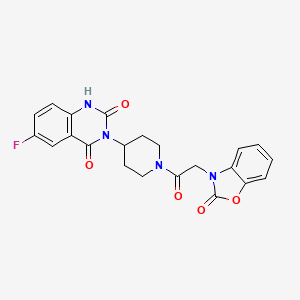 molecular formula C22H19FN4O5 B2705715 6-氟-3-(1-(2-(2-氧代苯并[d]噁唑-3(2H)-基)乙酰基)哌啶-4-基)喹唑啉-2,4(1H,3H)-二酮 CAS No. 2034459-68-0