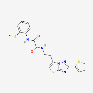 molecular formula C19H17N5O2S3 B2705718 N1-(2-(甲硫基)苯基)-N2-(2-(2-(噻吩-2-基)噻唑并[3,2-b][1,2,4]三唑-6-基)乙基)草酰胺 CAS No. 1210237-83-4