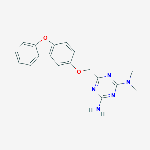 molecular formula C18H17N5O2 B270572 6-[(dibenzo[b,d]furan-2-yloxy)methyl]-N,N-dimethyl-1,3,5-triazine-2,4-diamine 