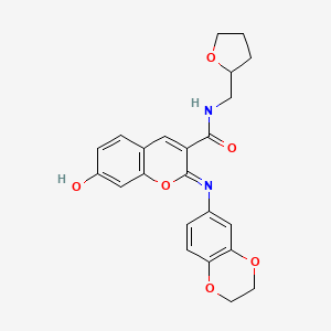 (2Z)-2-(2,3-dihydro-1,4-benzodioxin-6-ylimino)-7-hydroxy-N-(tetrahydrofuran-2-ylmethyl)-2H-chromene-3-carboxamide