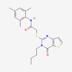 molecular formula C21H25N3O2S2 B2705748 2-[(3-butyl-4-oxo-3,4-dihydrothieno[3,2-d]pyrimidin-2-yl)sulfanyl]-N-(2,4,6-trimethylphenyl)acetamide CAS No. 1252911-32-2