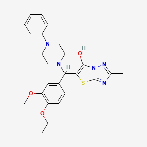 molecular formula C25H29N5O3S B2705757 5-((4-Ethoxy-3-methoxyphenyl)(4-phenylpiperazin-1-yl)methyl)-2-methylthiazolo[3,2-b][1,2,4]triazol-6-ol CAS No. 869343-80-6