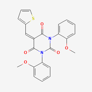 molecular formula C23H18N2O5S B2705760 1,3-Bis(2-methoxyphenyl)-5-(thiophen-2-ylmethylidene)-1,3-diazinane-2,4,6-trione CAS No. 1023473-15-5