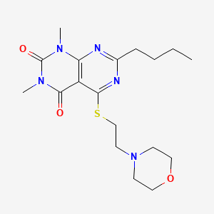 molecular formula C18H27N5O3S B2705774 7-Butyl-1,3-dimethyl-5-(2-morpholin-4-ylethylsulfanyl)pyrimido[4,5-d]pyrimidine-2,4-dione CAS No. 893906-00-8