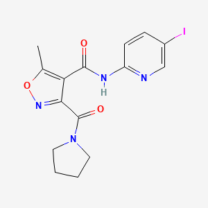 molecular formula C15H15IN4O3 B2705777 N-(5-iodopyridin-2-yl)-5-methyl-3-(pyrrolidine-1-carbonyl)-1,2-oxazole-4-carboxamide CAS No. 339018-09-6