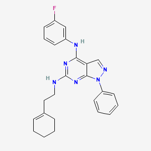 molecular formula C25H25FN6 B2705780 N~6~-(2-cyclohex-1-en-1-ylethyl)-N~4~-(3-fluorophenyl)-1-phenyl-1H-pyrazolo[3,4-d]pyrimidine-4,6-diamine CAS No. 1005296-97-8