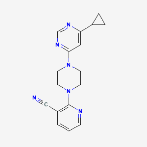 molecular formula C17H18N6 B2705791 2-[4-(6-Cyclopropylpyrimidin-4-yl)piperazin-1-yl]pyridine-3-carbonitrile CAS No. 2380177-25-1