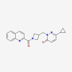 molecular formula C21H20N4O2 B2705811 6-Cyclopropyl-2-{[1-(quinoline-2-carbonyl)azetidin-3-yl]methyl}-2,3-dihydropyridazin-3-one CAS No. 2199423-71-5