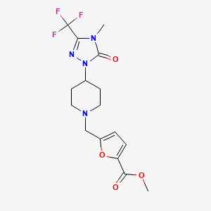 molecular formula C16H19F3N4O4 B2705867 甲酸乙酯 5-((4-(4-甲基-5-氧代-3-(三氟甲基)-4,5-二氢-1H-1,2,4-三唑-1-基)哌啶-1-基)甲基)呋喃-2-甲酸酯 CAS No. 2034603-12-6