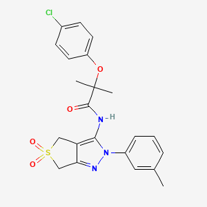 molecular formula C22H22ClN3O4S B2705871 2-(4-氯苯氧基)-N-(5,5-二氧代-2-(间甲苯基)-4,6-二氢-2H-噻吩[3,4-c]吡唑-3-基)-2-甲基丙酰胺 CAS No. 893943-80-1