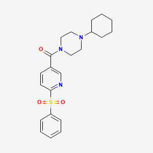 molecular formula C22H27N3O3S B2705872 1-Cyclohexyl-4-{[6-(phenylsulfonyl)pyridin-3-yl]carbonyl}piperazine CAS No. 1189906-98-6