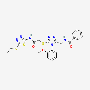 N-[[5-[2-[(5-ethylsulfanyl-1,3,4-thiadiazol-2-yl)amino]-2-oxoethyl]sulfanyl-4-(2-methoxyphenyl)-1,2,4-triazol-3-yl]methyl]benzamide