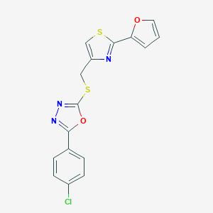 molecular formula C16H10ClN3O2S2 B270588 2-(4-Chlorophenyl)-5-({[2-(2-furyl)-1,3-thiazol-4-yl]methyl}sulfanyl)-1,3,4-oxadiazole 