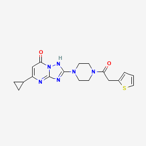 molecular formula C18H20N6O2S B2705892 5-cyclopropyl-2-(4-(2-(thiophen-2-yl)acetyl)piperazin-1-yl)-[1,2,4]triazolo[1,5-a]pyrimidin-7(4H)-one CAS No. 2034479-68-8