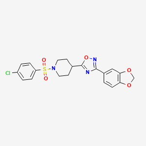molecular formula C20H18ClN3O5S B2705901 3-(苯并[d][1,3]二氧杂-5-基)-5-(1-((4-氯苯基)磺酰)哌啶-4-基)-1,2,4-噁二唑 CAS No. 946237-87-2