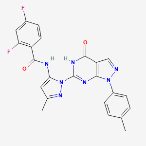 molecular formula C23H17F2N7O2 B2705923 2,4-二氟-N-(3-甲基-1-(4-氧代-1-(对甲苯基)-4,5-二氢-1H-吡唑并[3,4-d]嘧啶-6-基)-1H-吡唑-5-基)苯甲酰胺 CAS No. 1170943-53-9