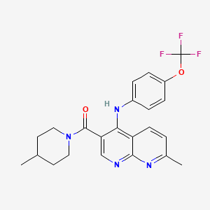 molecular formula C23H23F3N4O2 B2705929 (7-Methyl-4-((4-(trifluoromethoxy)phenyl)amino)-1,8-naphthyridin-3-yl)(4-methylpiperidin-1-yl)methanone CAS No. 1251601-02-1